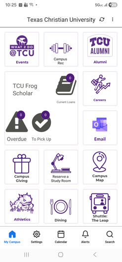 Screenshot of TCU Mobile app