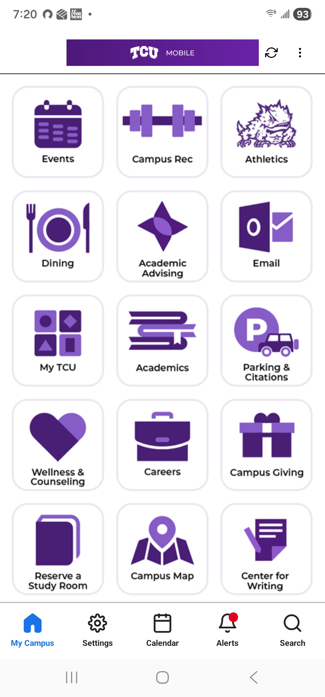 Screenshot of TCU Mobile app